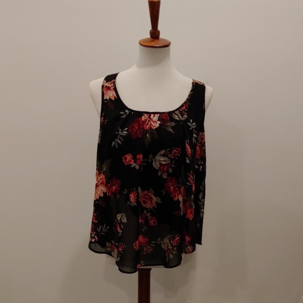 Loose Fit Racerback Tank Floral Print Large